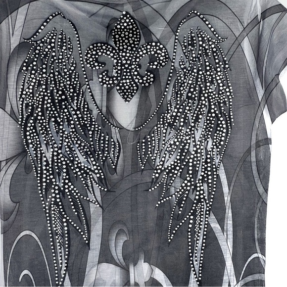 NEW-H.I.P tee brand scroll design, rhinestone FDL chick crew neck t-Shirt top - Picture 5 of 11